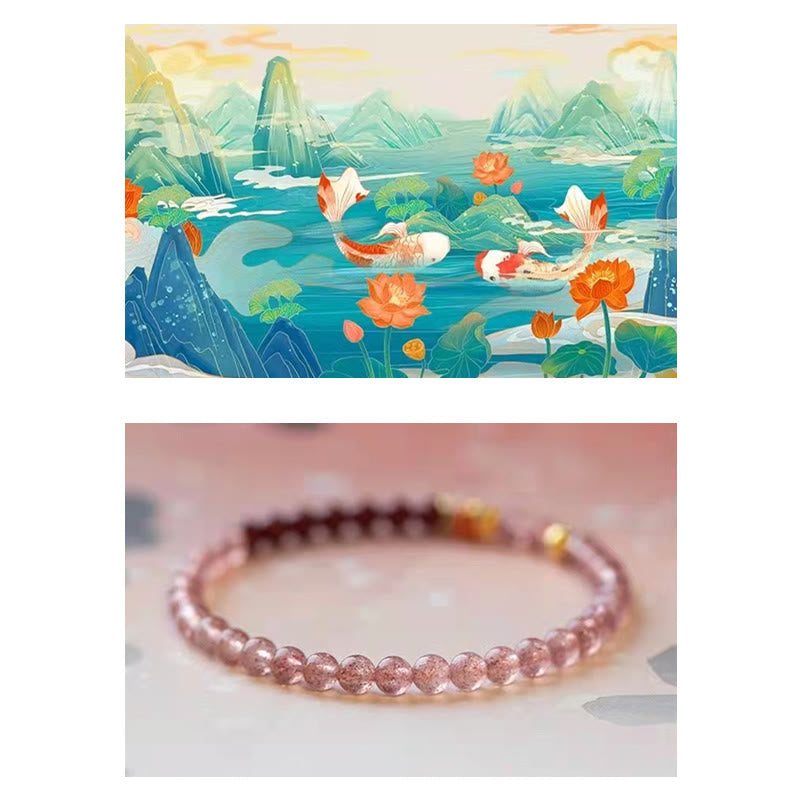 Natural Strawberry Quartz Cinnabar Lucky Koi Fish Healing Bracelet