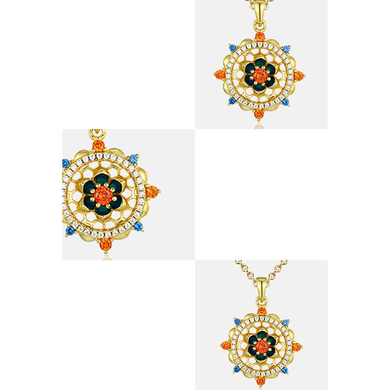 925 Sterling Silver Lotus Flower Colorful Zircon New Beginning Necklace Pendant