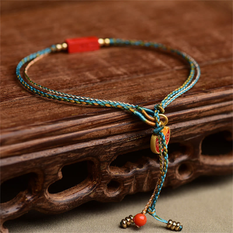 Handmade Cinnabar As One Wishes Blessing Braid Double Layer Bracelet