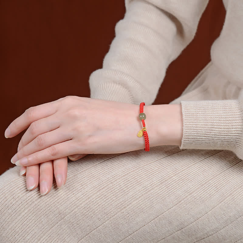 Sterling Silver & Hetian Jade Rabbit Blessing Adjustable Red String Bracelet