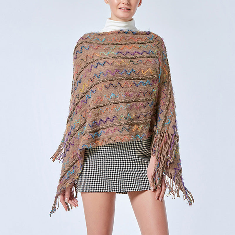Tibetan Colorful Striped Shawl Tassels Pullover Winter Cozy Travel Scarf Wrap