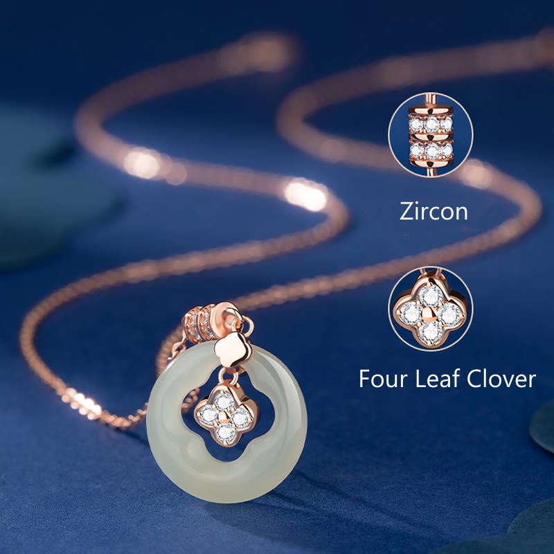 925 Sterling Silver Natural Hetian Jade Lucky Four Leaf Clover Zircon Necklace Pendant With Gift Box