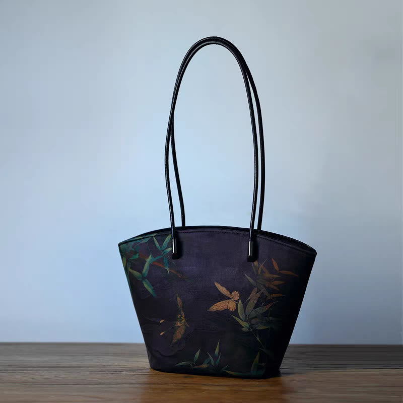 Vintage Bamboo Magpie Peony Butterfly Large Capacity Shoulder Bag Handbag