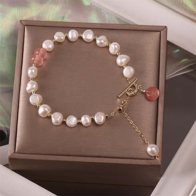 Pearl Green Strawberry Quartz Bead Healing Chain Bracelet