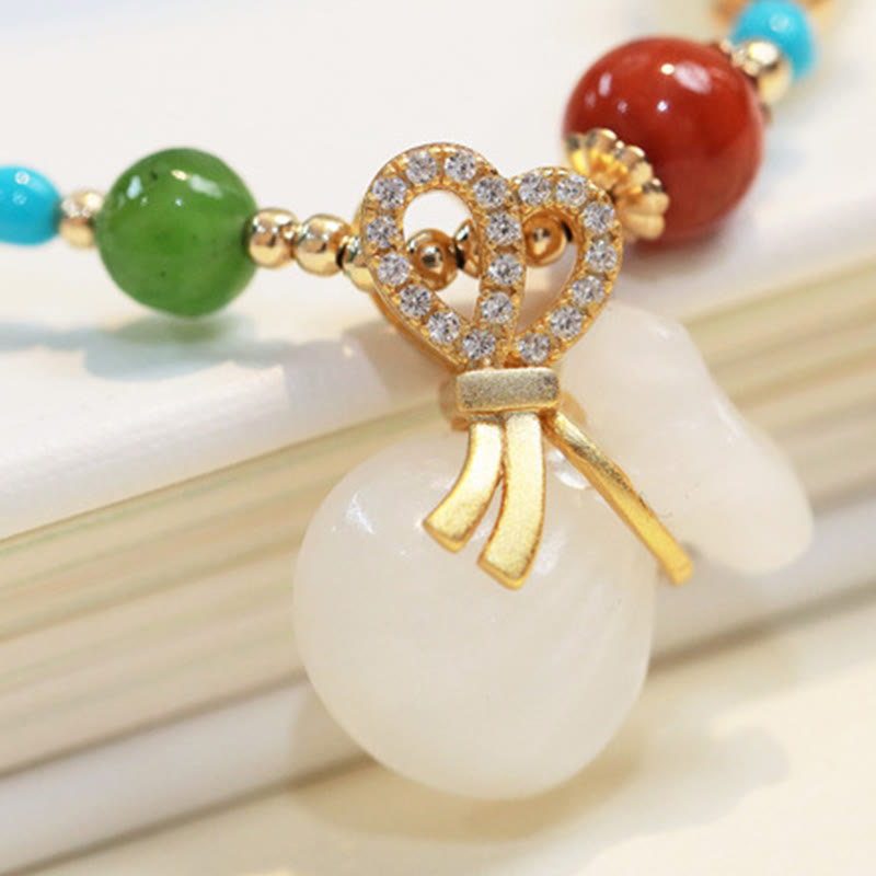 Natural Hetian White Jade 14K Gold Plated Money Bag Blessing Bracelet