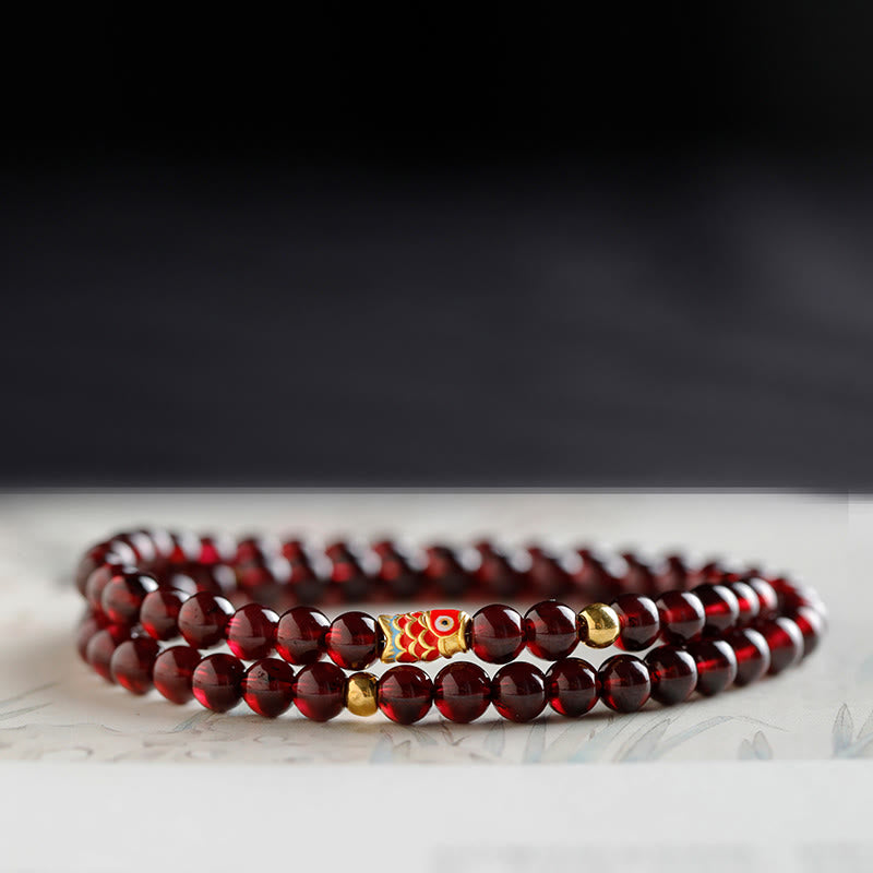 999 Gold Koi Fish Natural Garnet Protection Bracelet