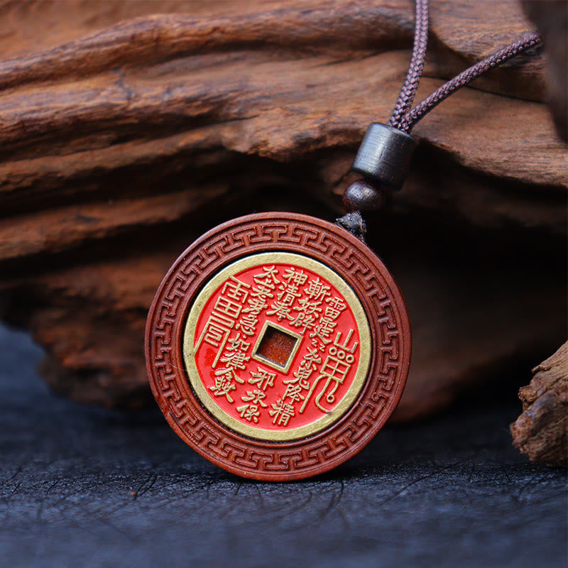 Lightning Struck Jujube Wood Yin Yang Bagua Mountain Ghosts Spend Money Protection Necklace Pendant