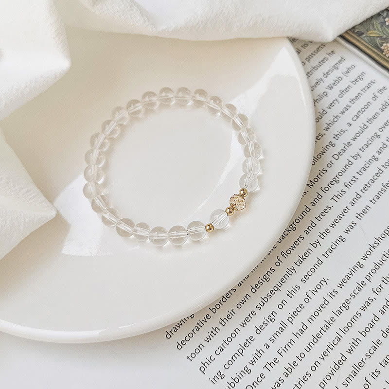 14K Gold Plated Copper Aquamarine White Crystal White Agate Blue Crystal Healing Bracelet