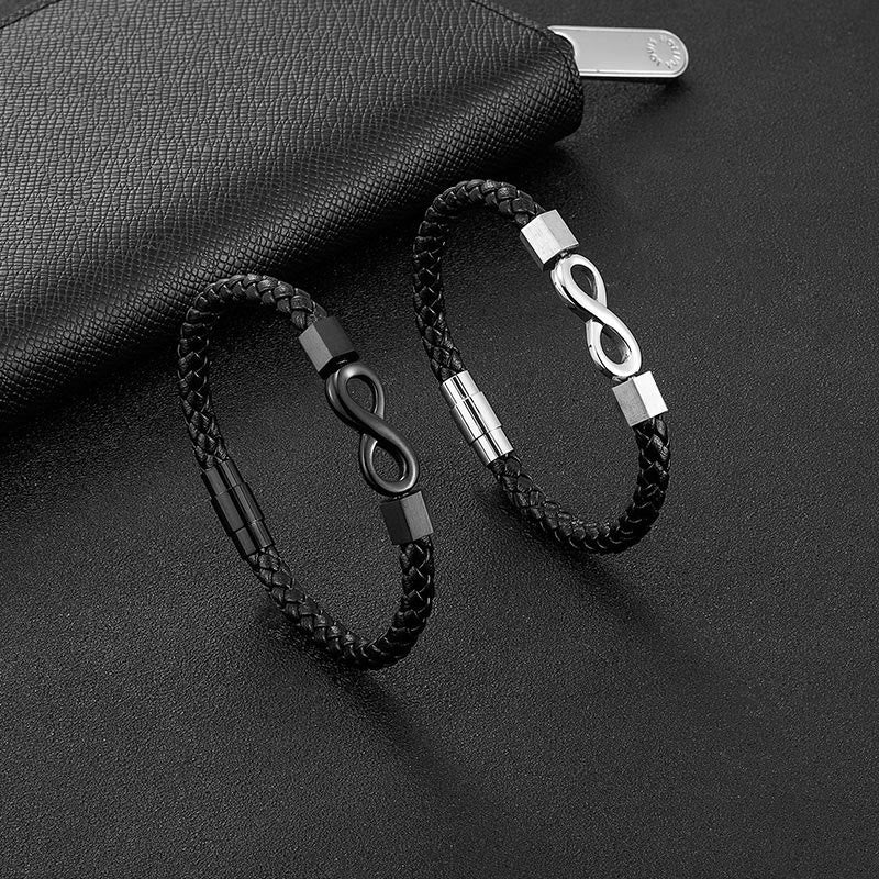 Endless Knot Titanium Steel Infinity Leather Weave Balance Bracelet