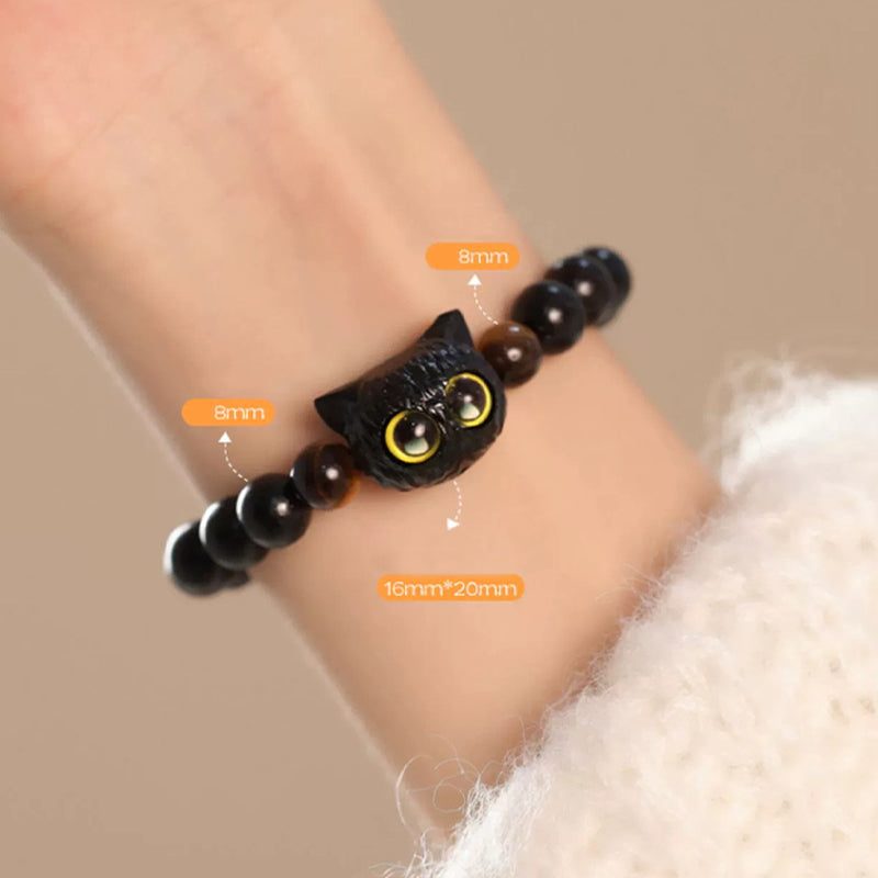 Cute Ebony Wood Cat Head Pattern Peace Bracelet