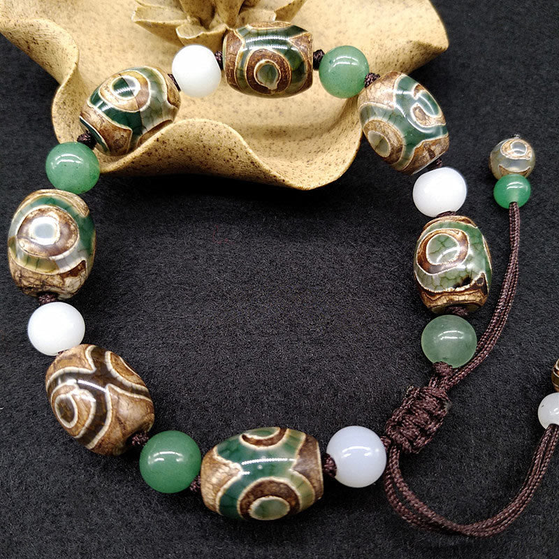 Tibetan Three-eyed Dzi Bead Luck Protection Braided Bracelet