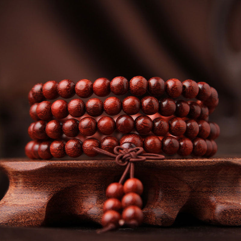 Tibetan Small Leaf Red Sandalwood 108 Beads Mala Meditation Bracelet