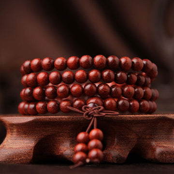 Tibetan Small Leaf Red Sandalwood 108 Beads Mala Meditation Bracelet