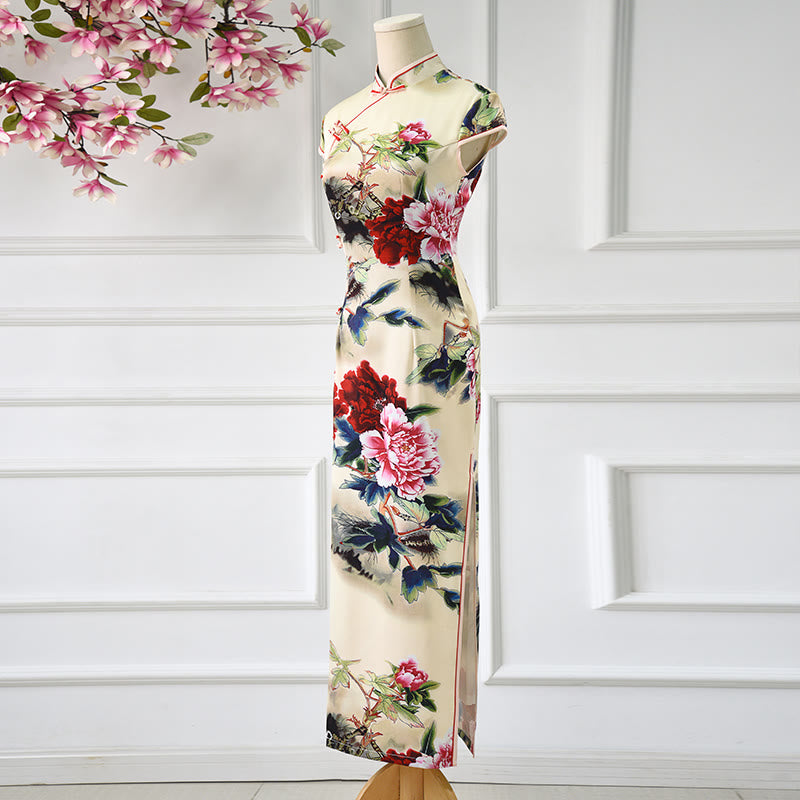 Tactile Knit Peony Print Mindful Ritual Cheongsam Dress