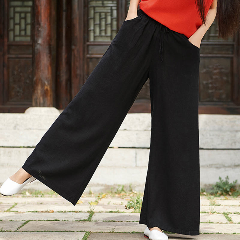 Plain Wide Leg Pants Dance Women's Yoga Pants With Pockets