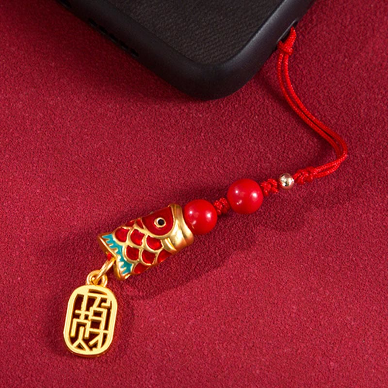 Koi Fish Cinnabar Attracting Wealth Wish Ruyi Charm Luck Phone Hanging Decoration