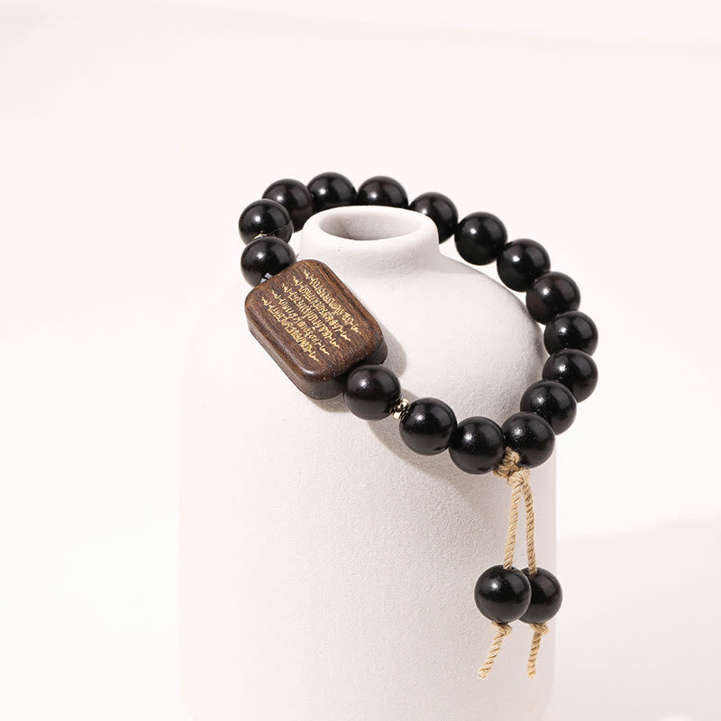 Engraved Sacred Scripture Ebony Wood Meditation Bracelet