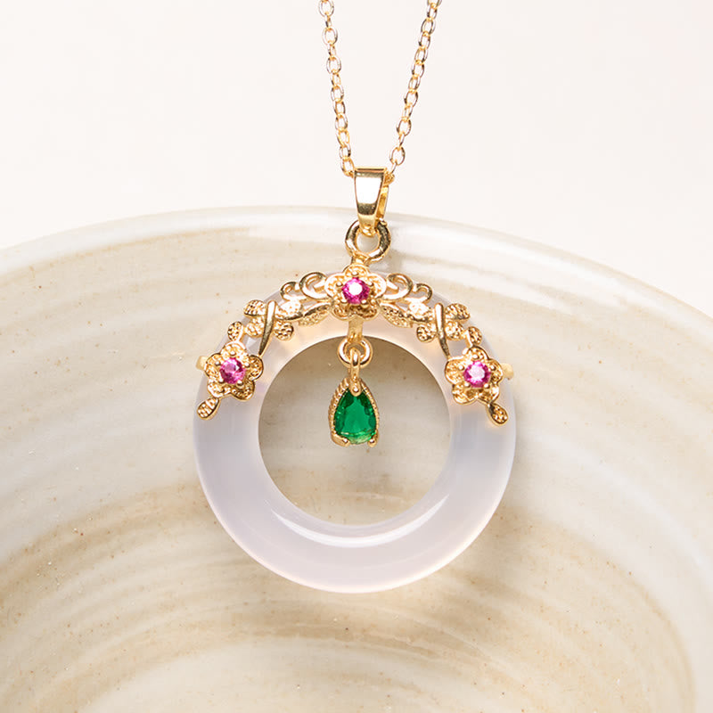 Green Chalcedony Peace Buckle Design Strength Necklace Pendant