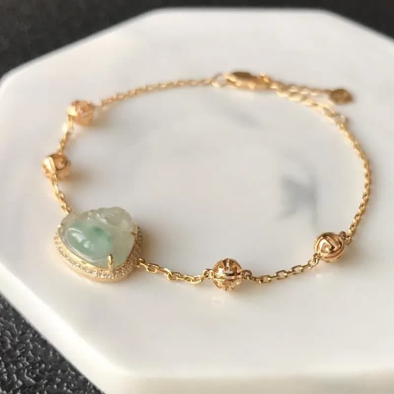 Laughing Buddha Jade Abundance Chain Bracelet