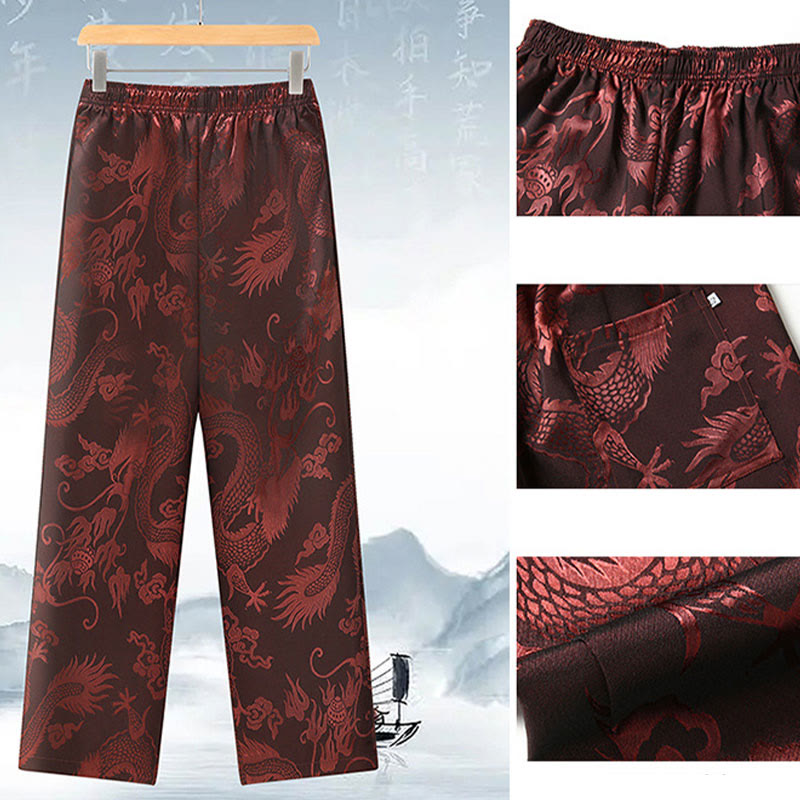 Tang Suit Men Hanfu Chinese Dragon Traditional Clothes Kung Fu Shirt Uniform Long Sleeved Coat Tops and Pants Clothing Men's Set