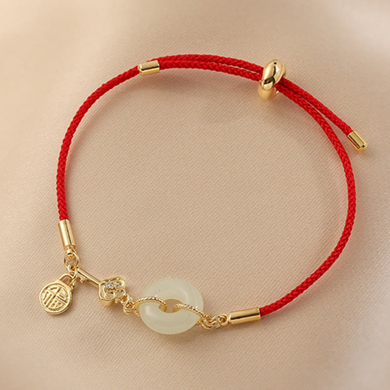 "Wishing You Peace and Protection" Jade Red Rope Bracelet Includes Gift Message Card