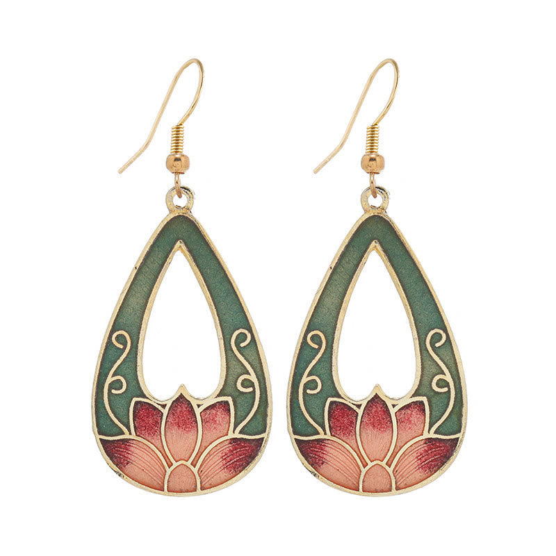 Artistic Copper Alloy Lotus Butterfly and Flower Motif Drop Earrings