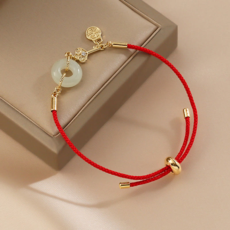 "Wishing You Peace and Protection" Jade Red Rope Bracelet Includes Gift Message Card