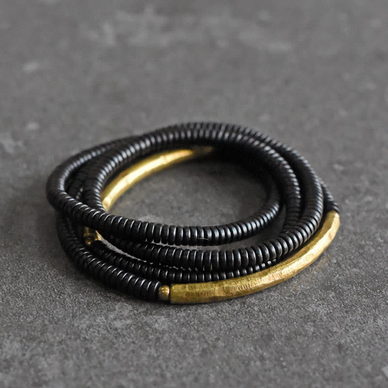 Ebony Wood Brass Copper Balance Multilayered Bracelet