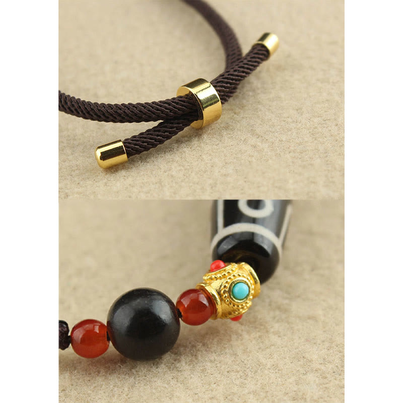 Tibetan Nine-Eye Dzi Bead Protection Blessings String Necklace Pendant