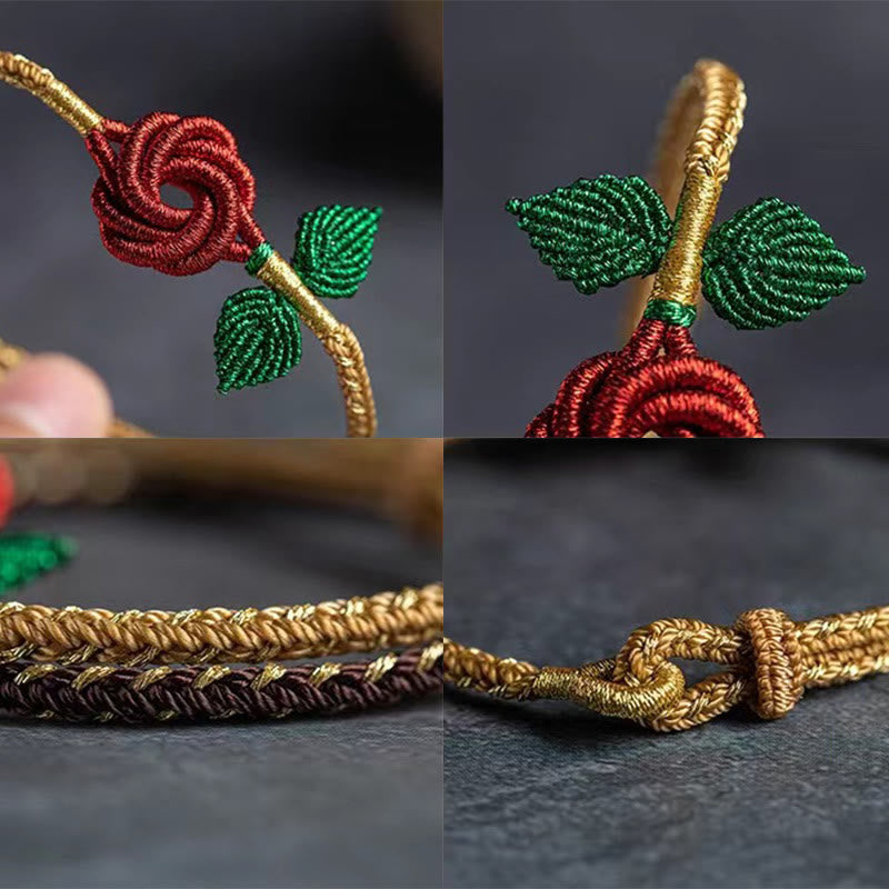 Rose Flower Rope Eight Thread Peace Knot Luck Handmade Bracelet