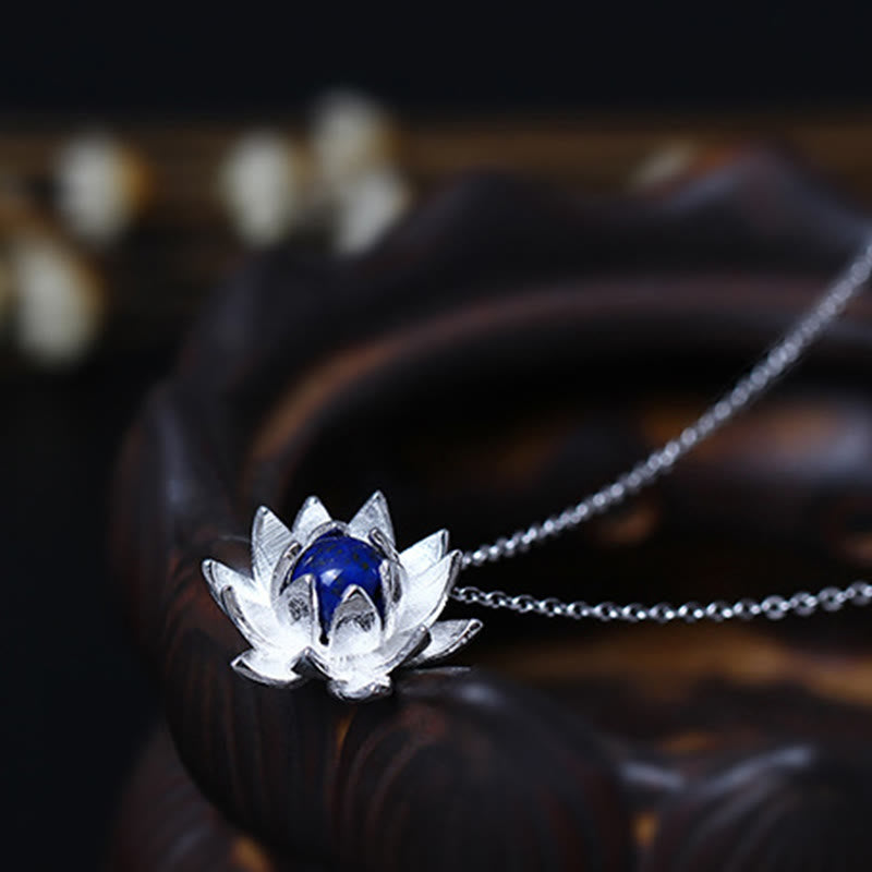 925 Sterling Silver Lazurite Lotus Flower Self Care Necklace Pendant