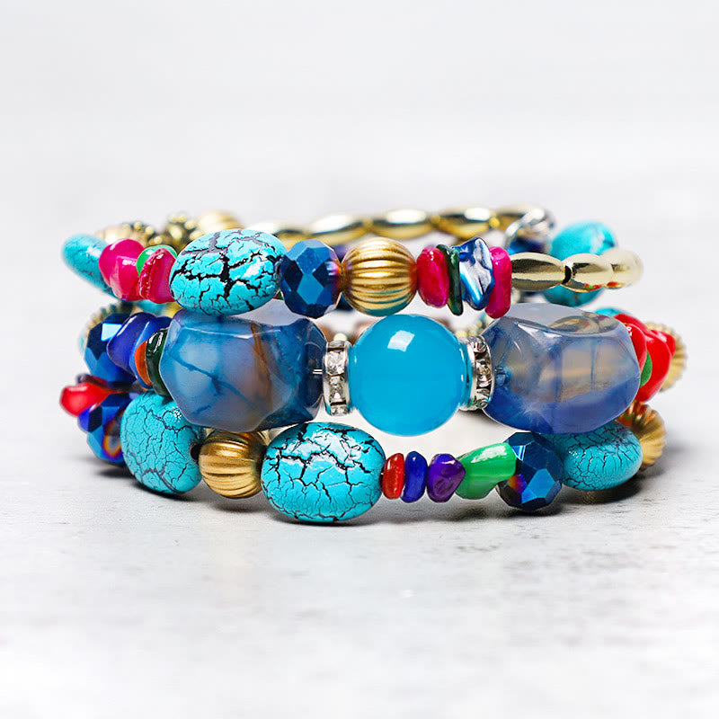 Multilayer Irregular Turquoise & Natural Agate Bead Wrap Bracelet