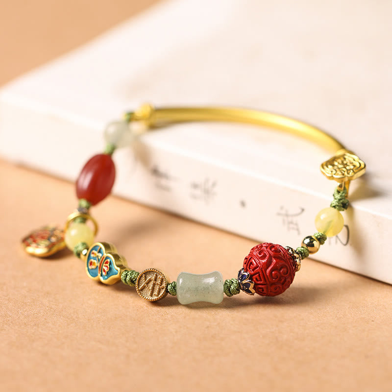 Zeniora Multi-Stone Copper Auspicious Clouds Bracelet with Aventurine, Agate, Amber, Cinnabar