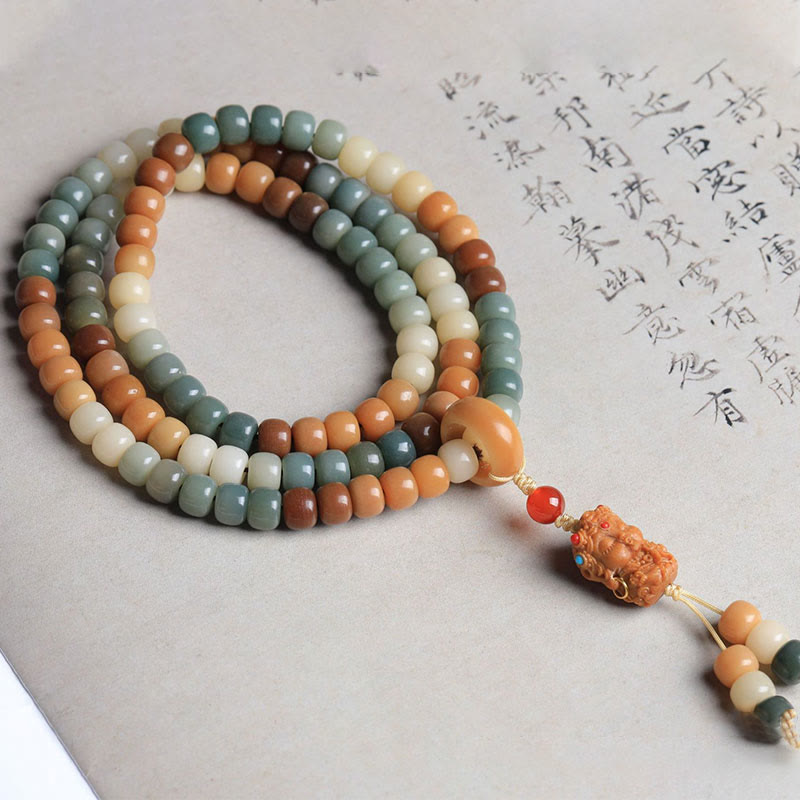 108 Mala Beads Gradient Bodhi Seed Green Tara Buddha Engraved Peace Harmony Bracelet