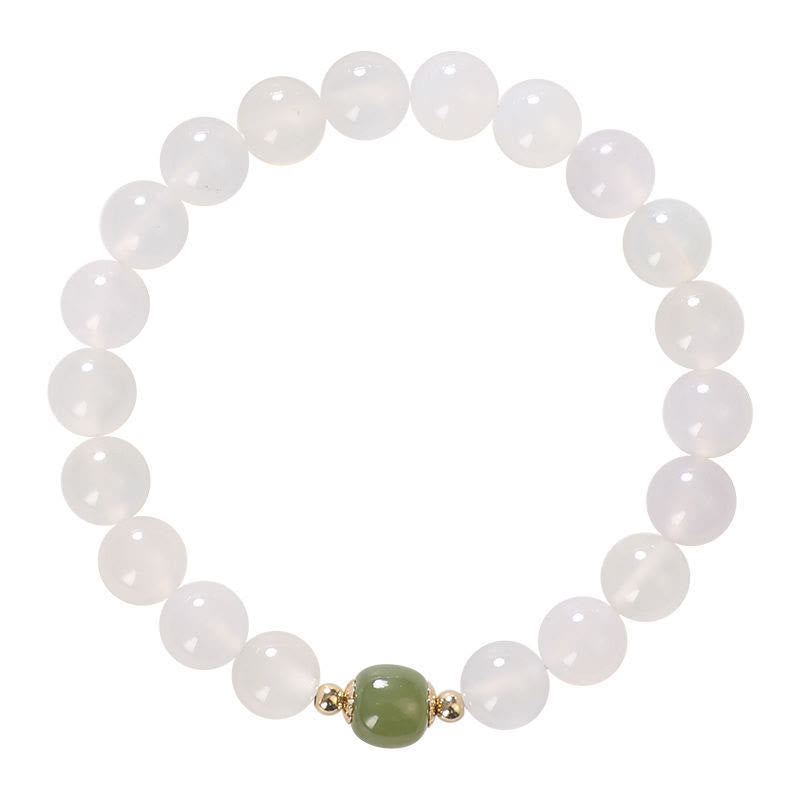 Natural White Agate & Hetian Jade Ping An Kou Fu Symbol Minimalist Bracelet