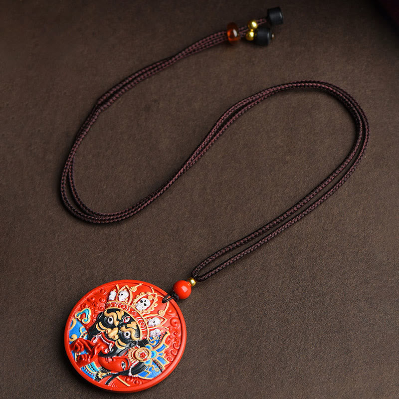 Zakiram Goddess of Wealth Painted Cinnabar Blessing Necklace Pendant