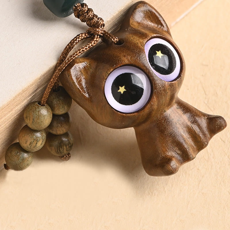 Green Sandalwood Lucky Cat Koi Fish Cure Key Chain Phone Hanging Decoration