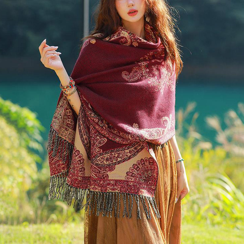 Tibetan Vine Leaves Pattern Design Shawl Cozy Travel Scarf Wrap