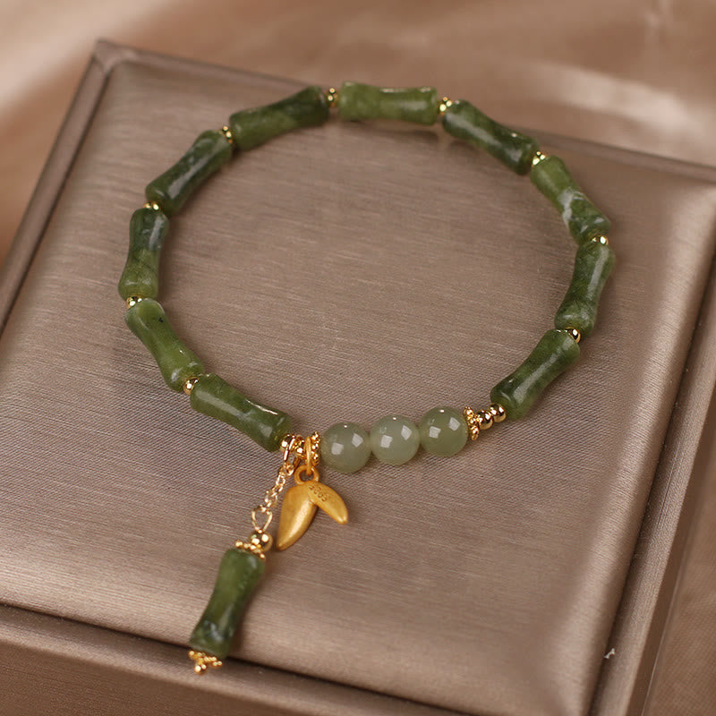 Green Bamboo Jade Leaf Pattern Wealth Luck Bracelet