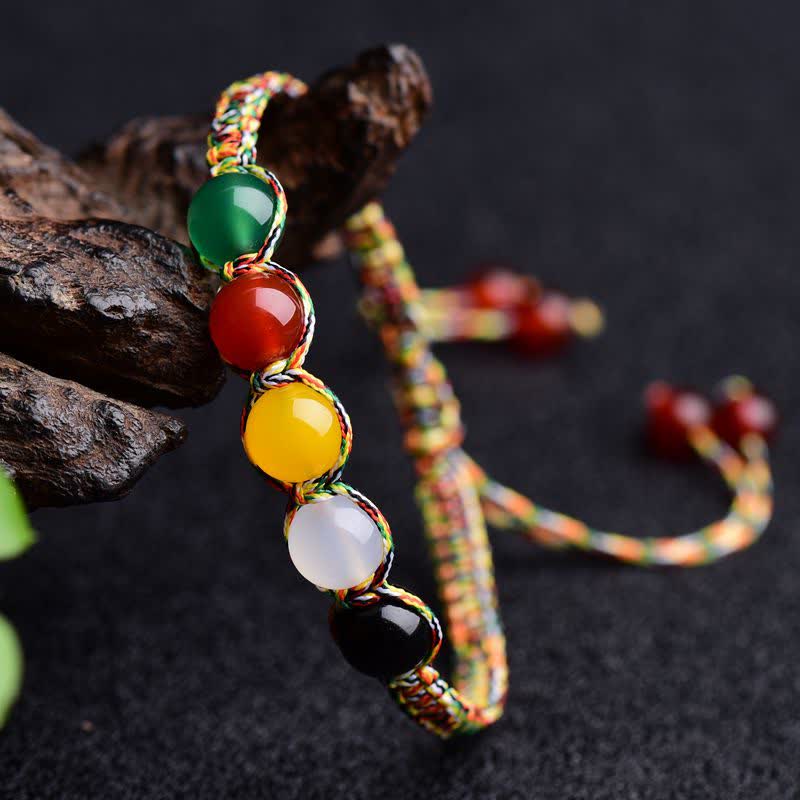 Colorful Agate Five Elements String Bracelet – Red Agate Energy Anchor