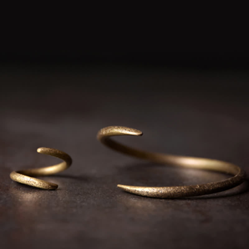 Minimalist Brass and Copper Adjustable Open Cuff Bangle Bracelet