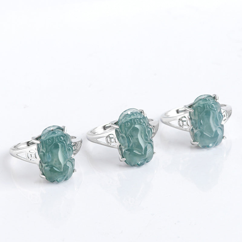 925 Sterling Silver Fengshui Wealth Prosperity Jade PiXiu Luck Ring
