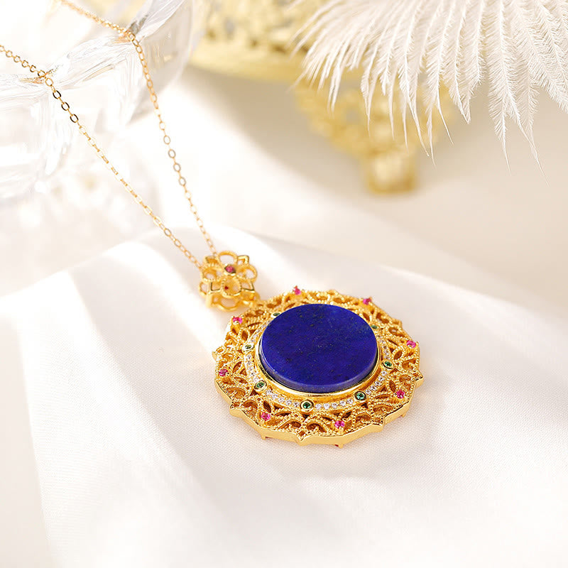 925 Sterling Silver Plated Gold Lazurite Positive Necklace Pendant