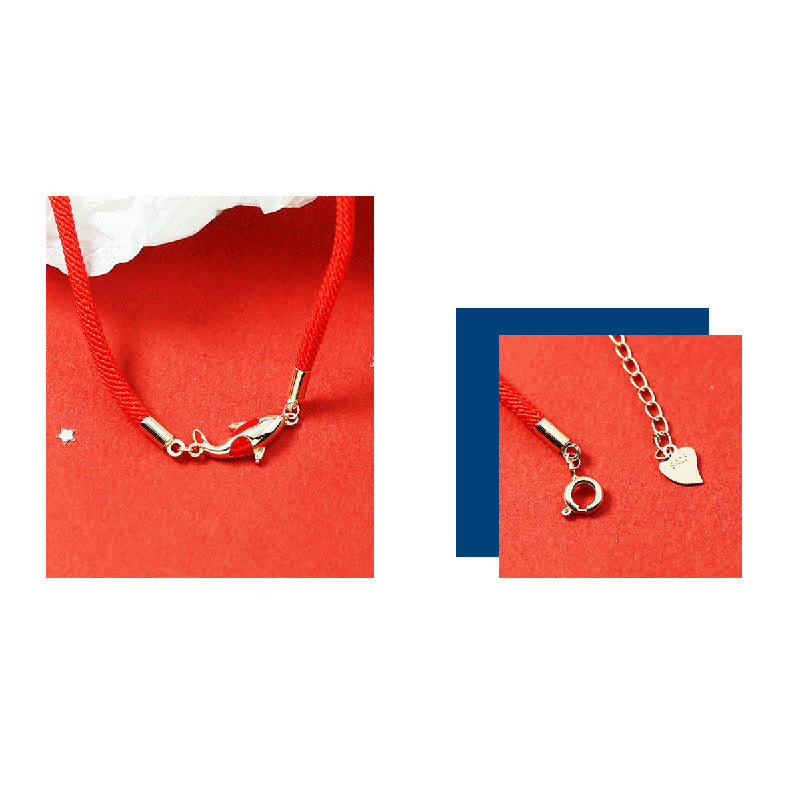 Copper Koi Fish Wealth Necklace Pendant Red Rope Bracelet Earrings Set