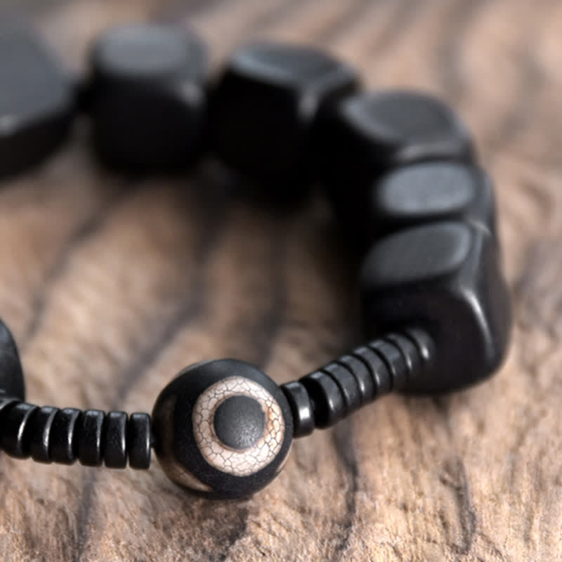 Handmade Tibetan Ebony Wood and Dzi Bead Strength Bracelet