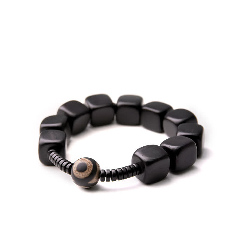 Handmade Tibetan Ebony Wood and Dzi Bead Strength Bracelet