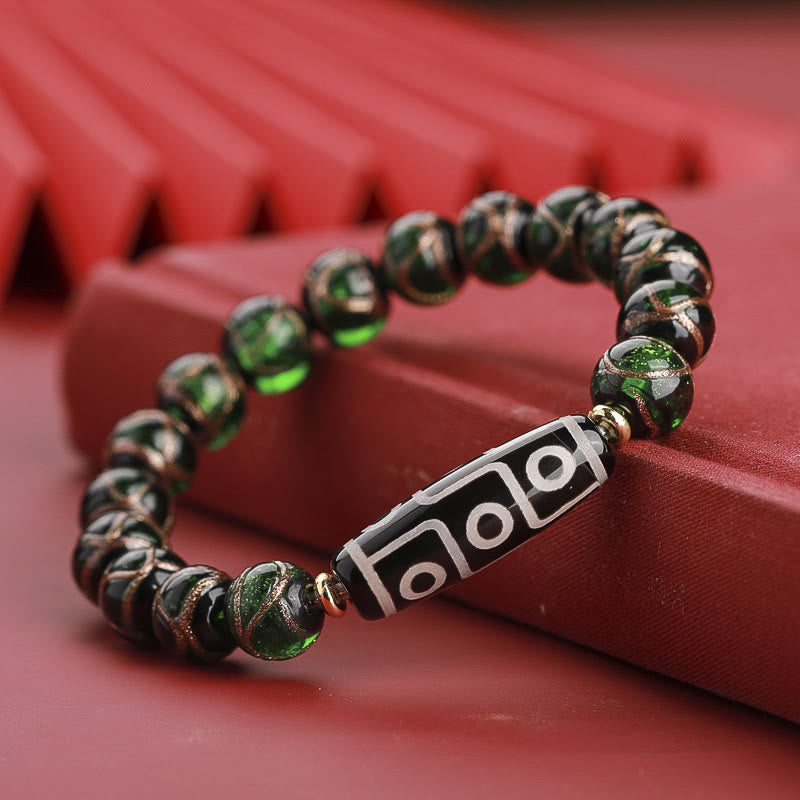 Hand-Finished Tibetan Style Dzi Bead and Vibrant Liuli Glass Beaded Bracelet