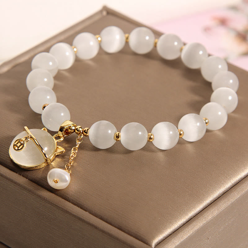 Cat's Eye Lovely Cat Pattern Pearl Love Charm Bracelet