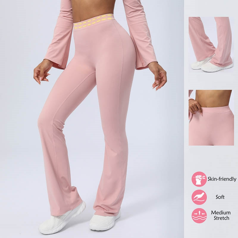Long Sleeve Backless Strap Top Bra Flare Pants Fitness Yoga Outfit