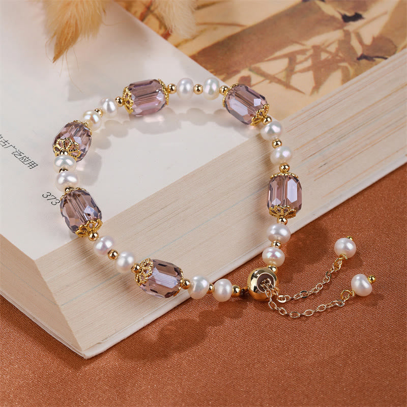 Natural Amethyst and Pearl Copper Chain Healing Bracelet
